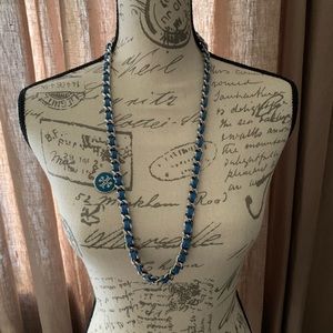 Tory Burch leather and silver chain necklace